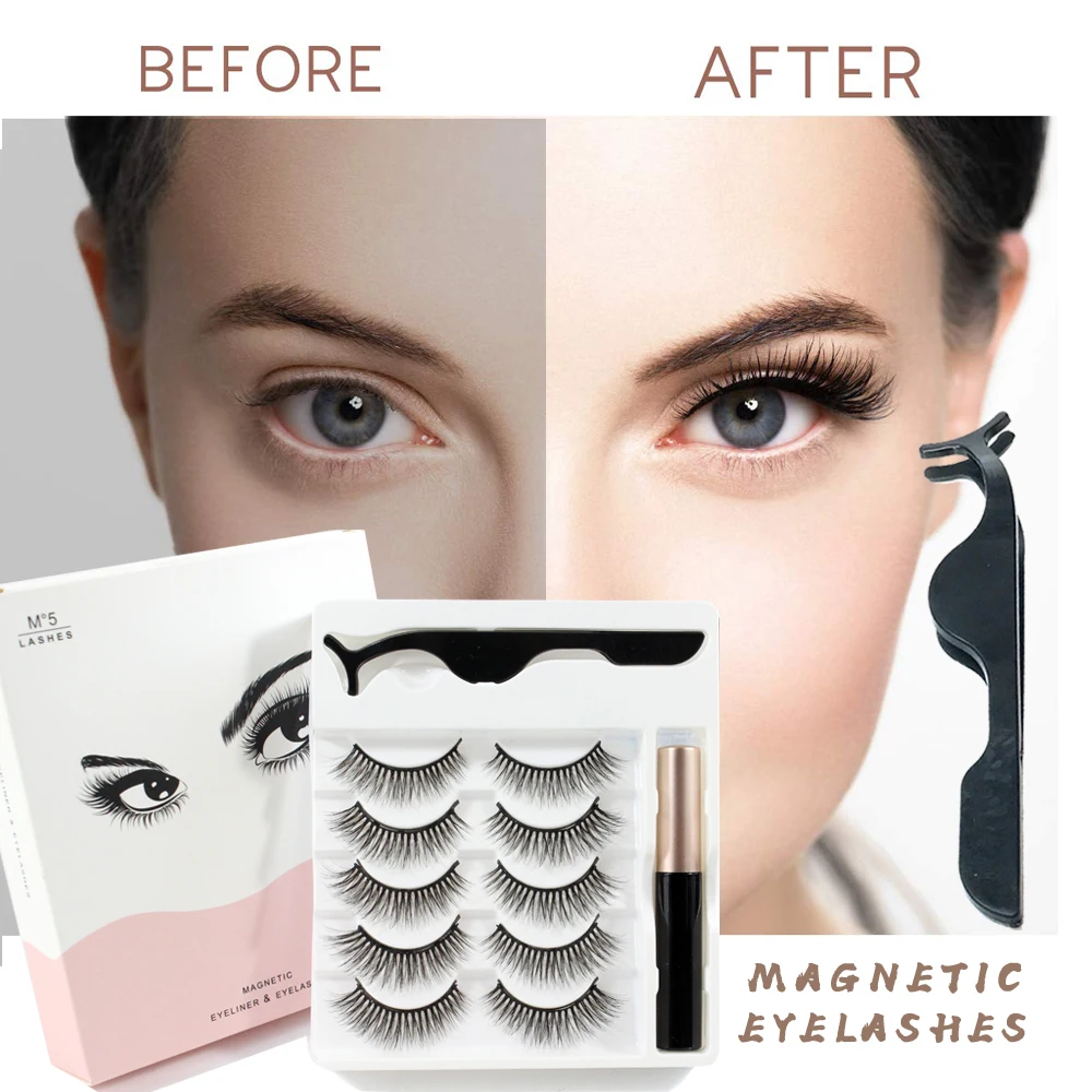 

custom luxury private label 5 pairs 100% natural magnetic false mink eyelashes set with box