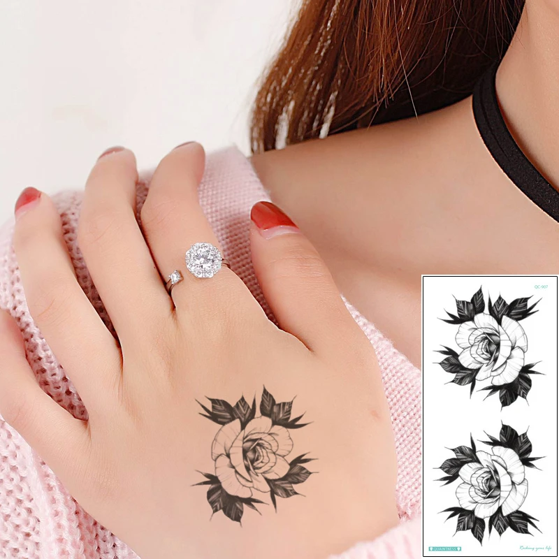 Small Black Flower Tattoo Sticker Chest Shoulder Arm Back Body Art For Woman Temporary Waterproof Tattoo Sticker Fake Drawing 3d Temporary Tattoos Aliexpress Small Black Flower Tattoo Sticker Chest Shoulder Arm Back Body Art For Woman Temporary Waterproof Tattoo Sticker Fake Drawing 3d Temporary Tattoos Aliexpress