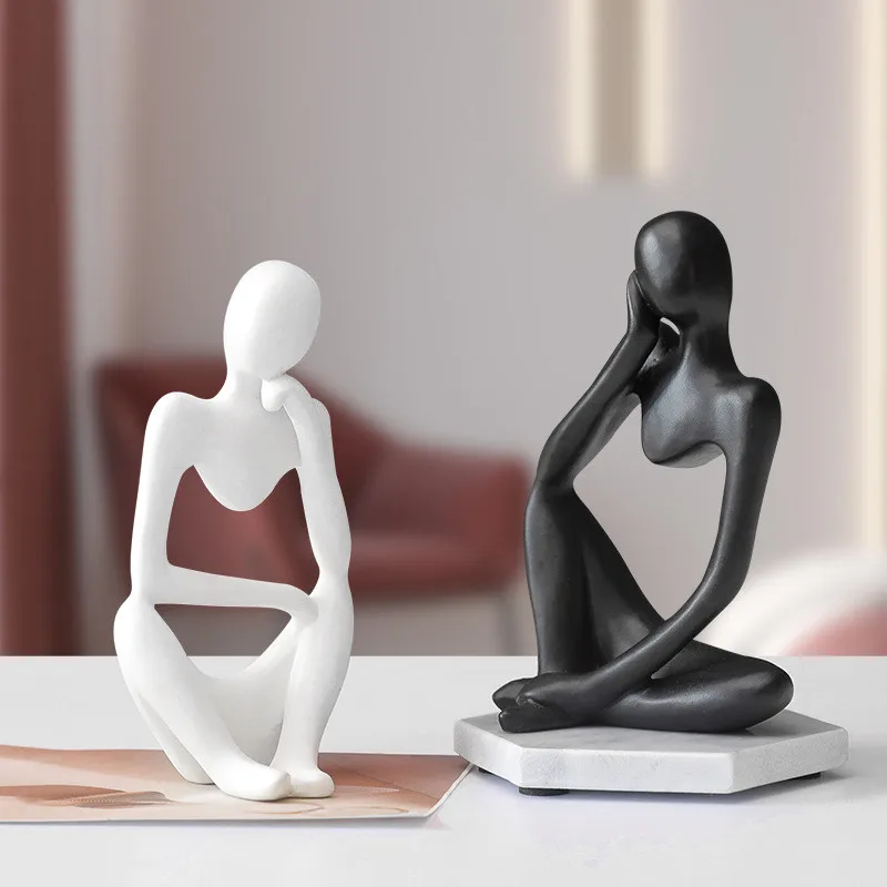 Escultura de resina para decoración del hogar, figura de Thinker de personaje abstracto, estatua artística de estilo europeo para decoración del hogar, estante de oficina moderno de escritorio
