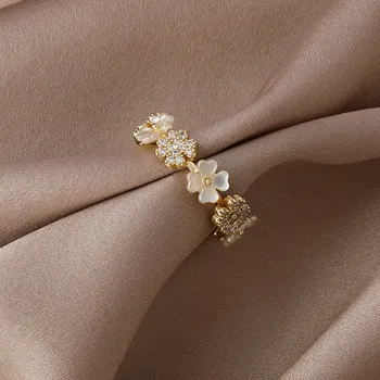2021 South Korea New Exquisite Shell Flower Ring Temperament Sweet Simple Opening Ring Women's Jewelry