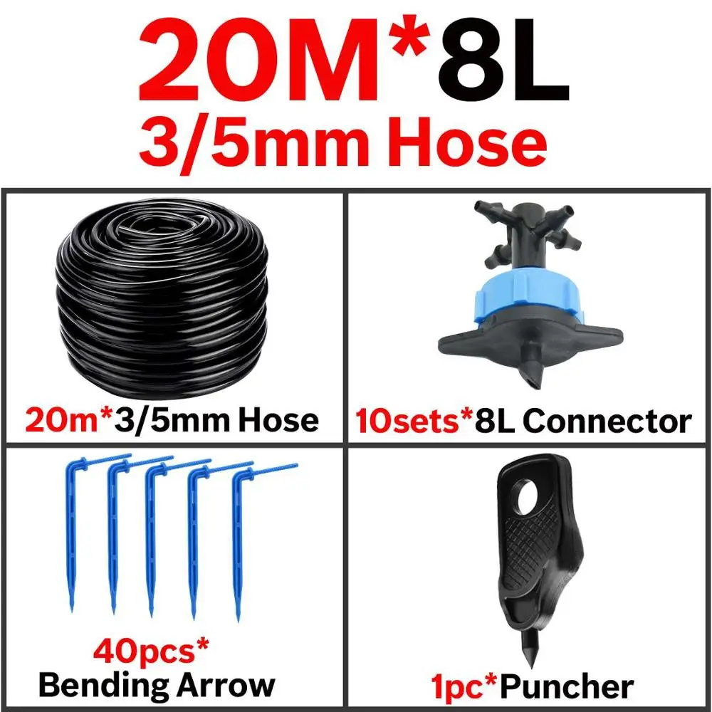 20 м/10 шт./набор, 4-полосная розетки 2L 4L 8L капельная стрелка для полива и орошения передатчик капельница система для полива разбрызгиватель горшечные растения Теплицы - Цвет: KSL01-KIT016-8L-20M