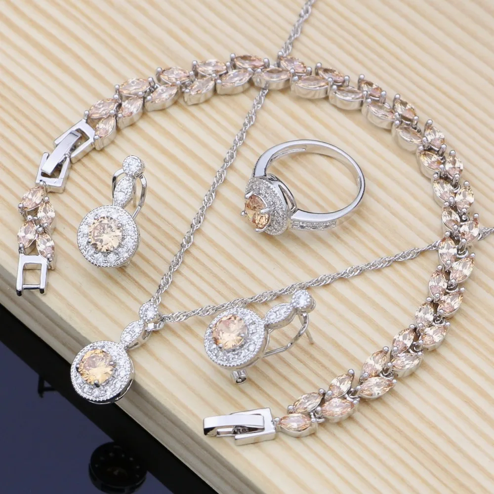 Silver 925 Bridal Jewelry Sets Natural Zircon For Women Earrings With Stone Necklace Set Dropshipping | Украшения и аксессуары