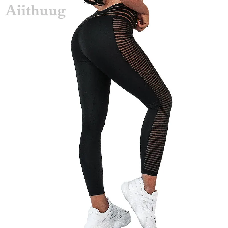 

Aiithuug High Waist Yoga Legging Sexy Mesh Capris Women's Yoga Pants Wide Waistband Booty Leggings Workout Running Butt Lift