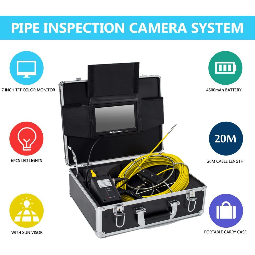 

6.5mm Pipe Sewer Drain Video Camera 8GB SD Card With DVR Recorder 7inch Pipeline Endoscope Industrial Inspection System 20-50m