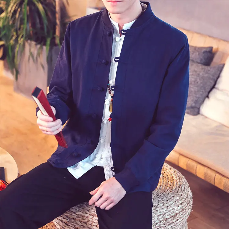 New Traditional Chinese Style Jacket Coat Men Cotton Linen Loose Mens Jackets Solid Casual Coat Male Plus Size M-5XL
