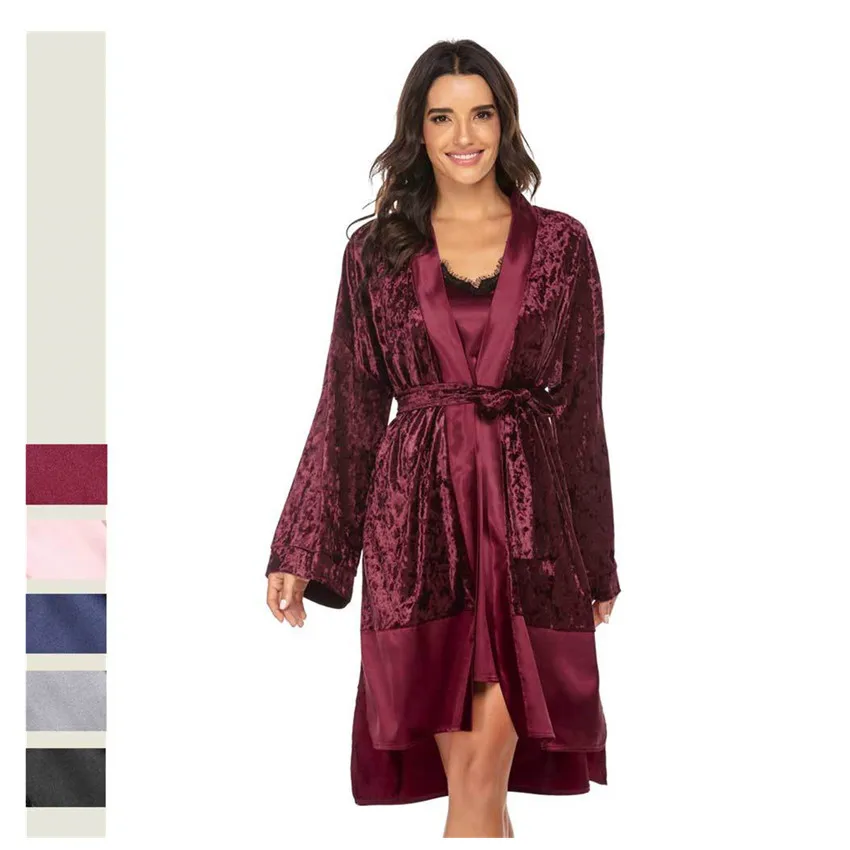 

2020European and American Home Furnishings Maternity Nightgown Solid Color Hot Lace Contrast Color Stitching Spring and Autumn