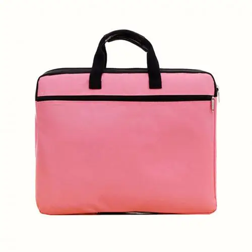 Pink Unisex Portable Large Capacity Oxford Cloth Zipper Document Bag Durable Practical Zipper Closure Storage Pouch - Color: Pink