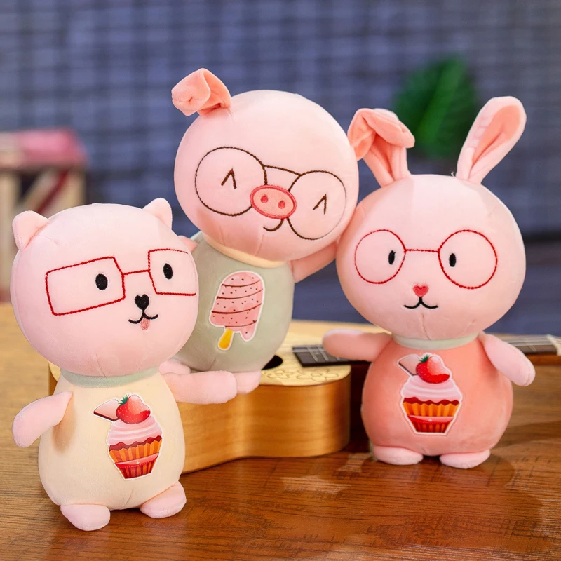 Игрушек! Милые плюшевые игрушки мультфильм очки мороженое Животное Кролик кошка свинья мягкие маленькие куклы День рождения Рождественский подарок 1 шт