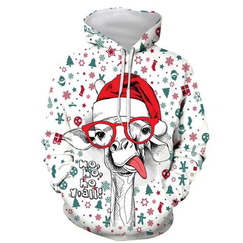 Свитер унисекс с капюшоном и 3D-принтом; Новинка; Уродливый Рождественский свитер; Забавный Рождественский свитер; пуловер; одежда для влюбленных