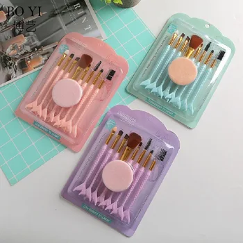 

10pcs New Makeup Brush Suit Fishtail Makeup Brush Puff Set Powder Puff Powder Cake Puff Eye Brush Blush Brush Eyelash Brush