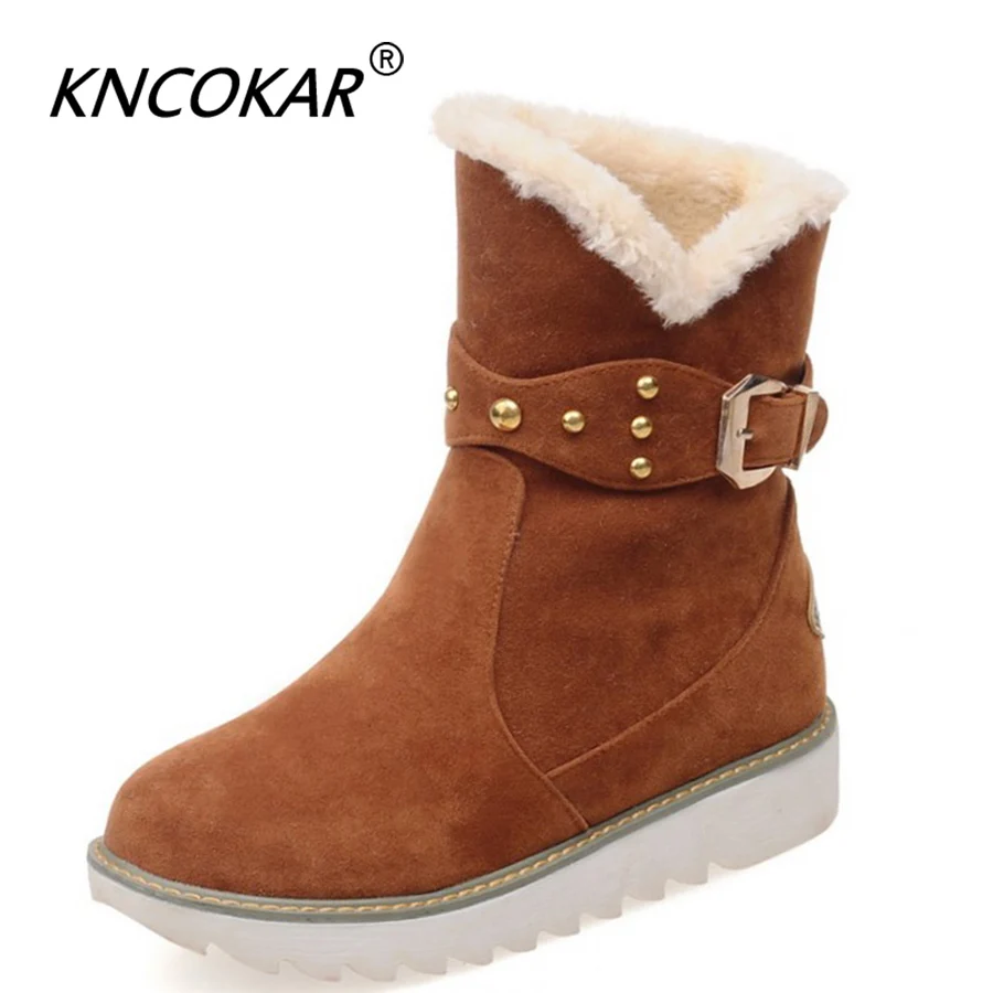 

KNCOKAR winter new fashion casual women's boots snow Keep warm boots size code scrub sand belt buckle casual boots z0053