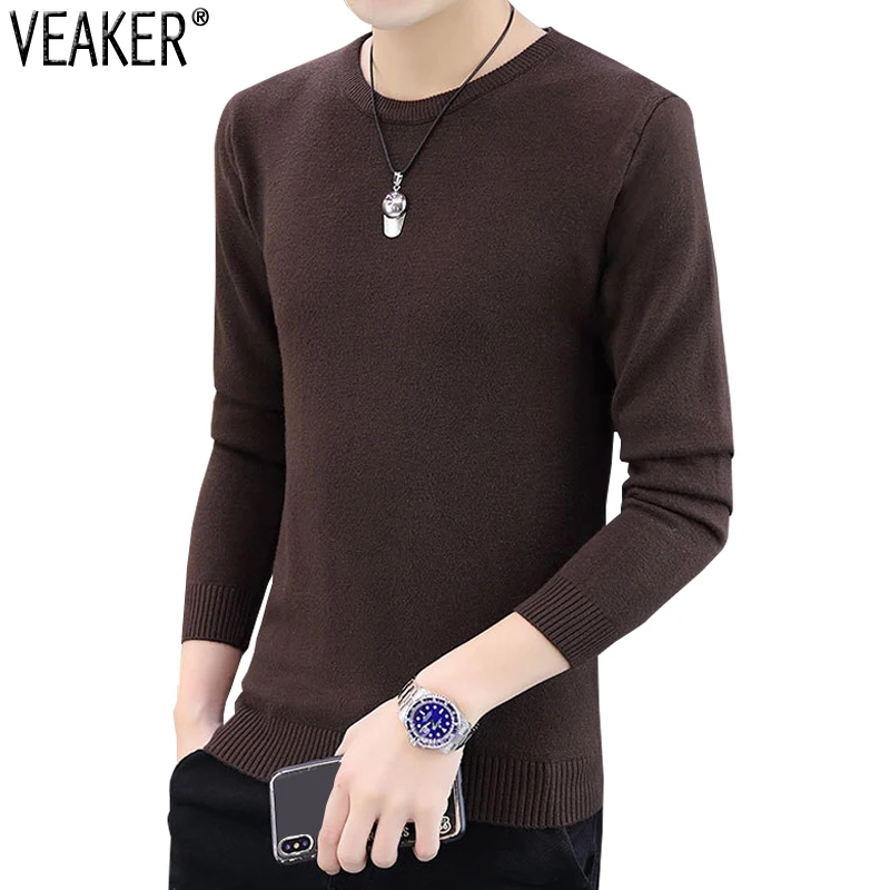 

2021 Autumn New Men's O-Neck Pullover Sweaters Men Solid Color Slim Fit Long Sleeve Sweater Tops M-3XL