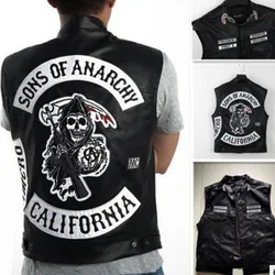 New Fashion Pu Leather Rock Punk Vest Men Cosplay Costume Black Color Motorcycle Biker Sleeveless Jacket Coat Clothing