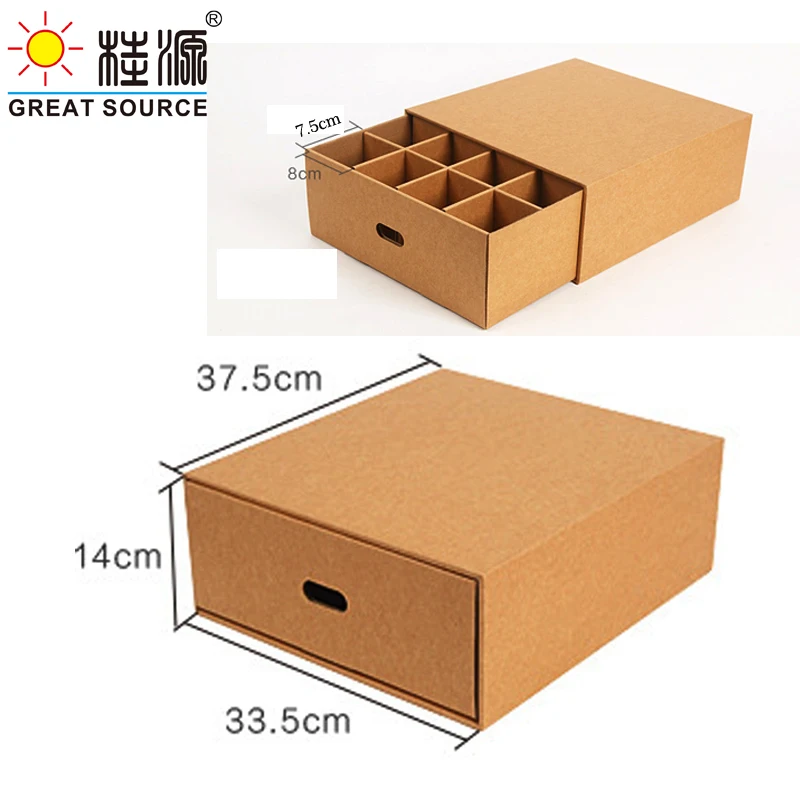 MQQ Foldaway Storage Box Corrugrated Organizer 16 Grids Single Drawer Quality Board Storage Box With Punched Handle (3PCS)