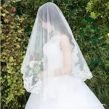 Новая белая кружевная Однослойная вуаль для невесты из мягкой сетки, Классическая кружевная вуаль для собора с длинным шлейфом, свадебная вуаль