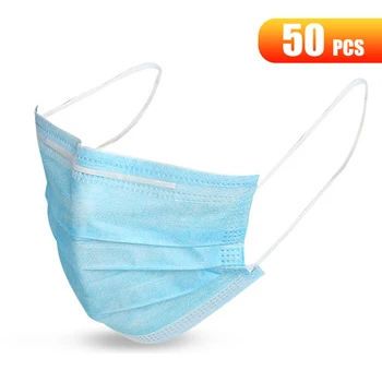 

50pcs Face Masks Masks Disposable 3 Layers Dustproof Mask Anti-fog Protective Cover Masks wholesale with Masks Box