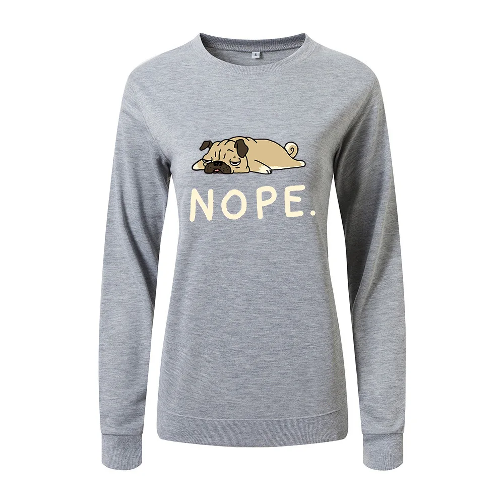 SINGRAIN Women Sleepy Dog Sweatshirt NOPE Letter Polerones Casual O Neck Thick Tops Winter Oversized Cartoon Pullover Hoodies