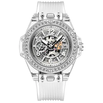 

Fashion Casual Transparent Sports Watch Men And Women Couple Watch Waterproof Silicone Calendar Quartz Watches 1980B