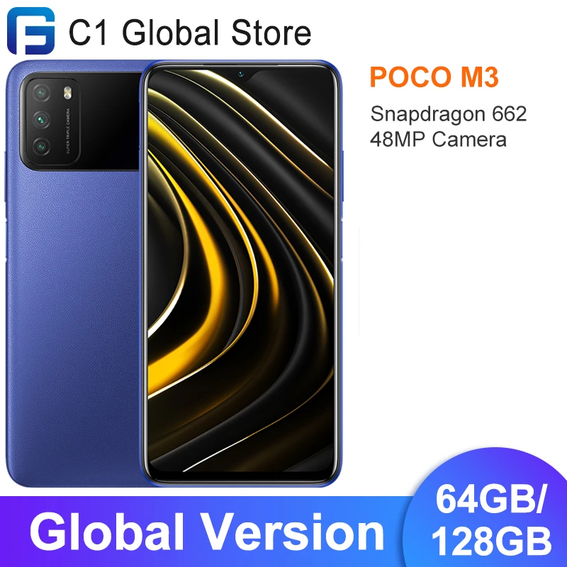 POCO-teléfono inteligente M3 versión Global, 4GB, 64GB/128GB, batería de 6000mAh, Snapdragon 662, ocho núcleos, cámara de 48MP