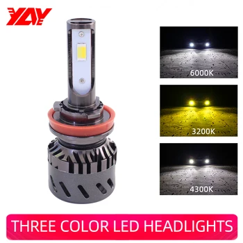 

Three color LED headlights H4 H1 H11 9005 H7 LED car headlight 3 color changing 3200K 4300K 6000K flash 72W Auto Lights