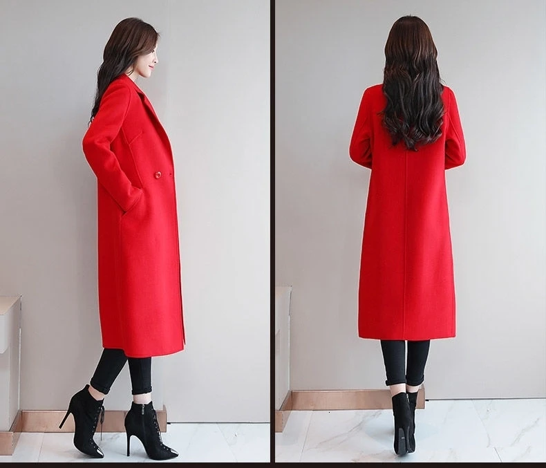 Fashion Faux Wool Blend Coat Korean Womens Woolen Vintage Female Coat Winter Women Ladies Long Outerwear Coats Basic Jackets