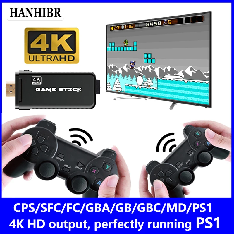 HANHIBR U8 4K HD видео игровая консоль 2 4G двойной беспроводной контроллер для PS1/MAME