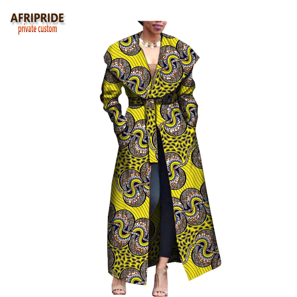 Afripride ankara, весеннее женское длинное пальто, длинные рукава, длина по щиколотку, восковое хлопковое пальто для женщин с поясом A1824003
