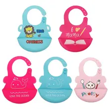 Baby Silicone Lunch Bibs Adjustable Food Catcher Pocket Cartoon Pattern Infant Feeding Saliva Towel