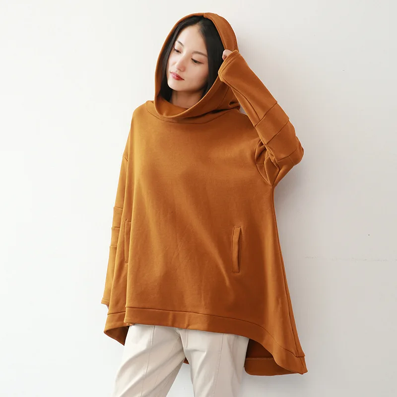 MEVGOHOT Autumn Thick Woman Solid All-match Oversize Hoodies Plus Size Winter Terry Hat Irregular Loose Sweatshirt HD1087 - Цвет: ginger