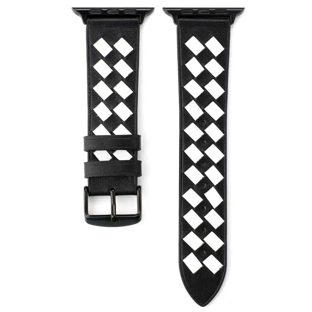 black-white Ремешок из натуральной кожи для apple watch 5 apple watch 4 40 мм 44 мм 38 мм 42 мм креативный розовый сетчатый Браслет ремешок для iwatch 3 2 - Цвет ремешка: black-white