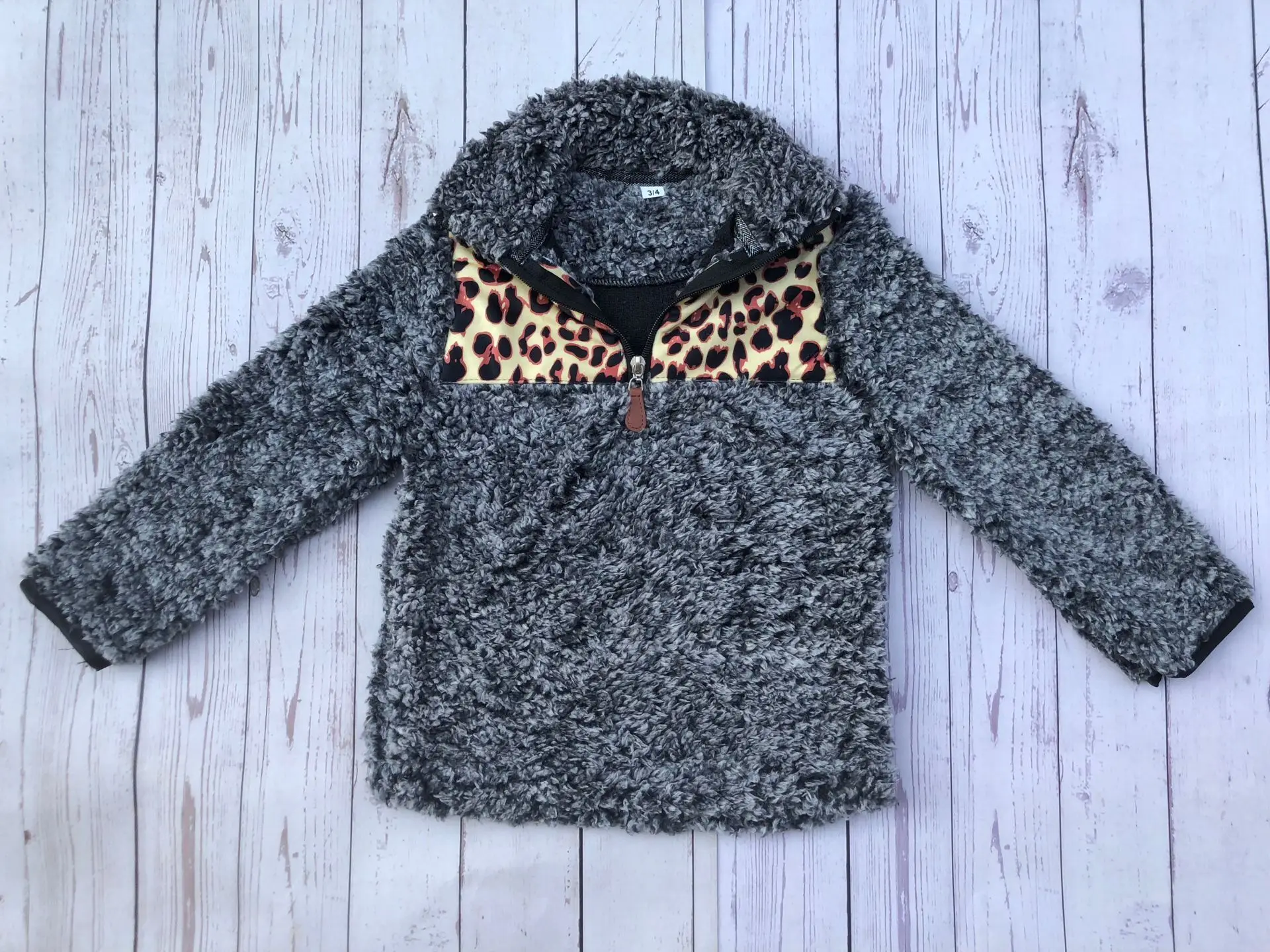 Mommy and Me Plaid Leopard Cheetach Sherpa Pullover,Kids Women Winter Fashion Design Sherpa Pullover Coat - Цвет: 1