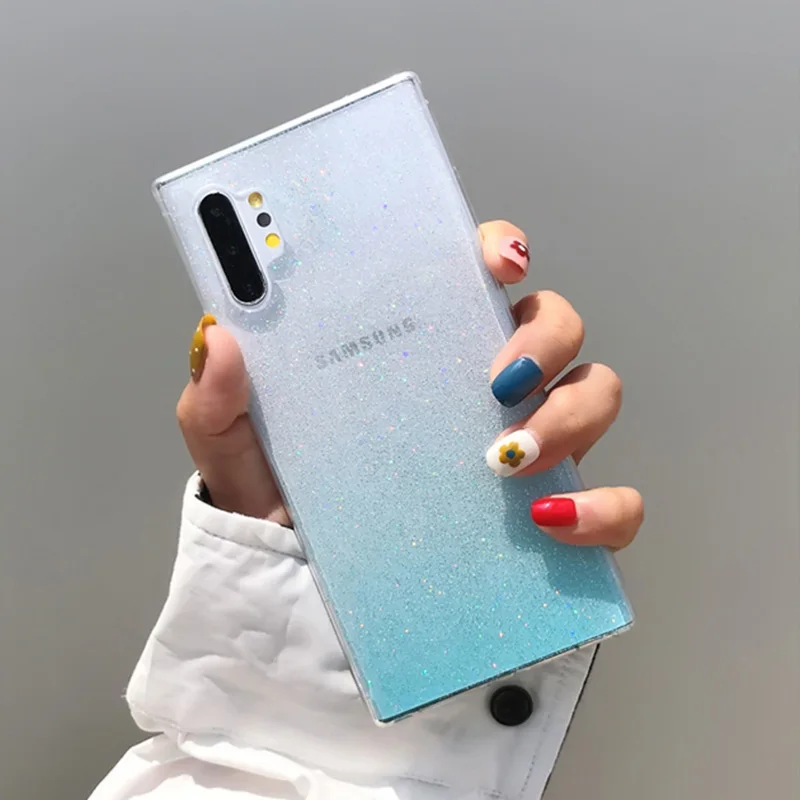 Blue YHBB чехол S для samsung Note 10 8 9 Шикарный Блестящий Прозрачный чехол для samsung Galaxy S10 Plus S8 S9 цветной мягкий чехол с градиентом - Цвет: Blue