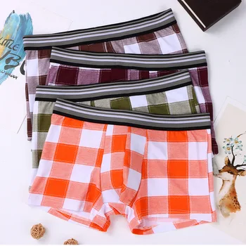 

Manufacturers Direct Selling MEN'S Underwear Boxers Plaid Cotton Trend Youth BOY'S Boxers Loose Breathable Underpants