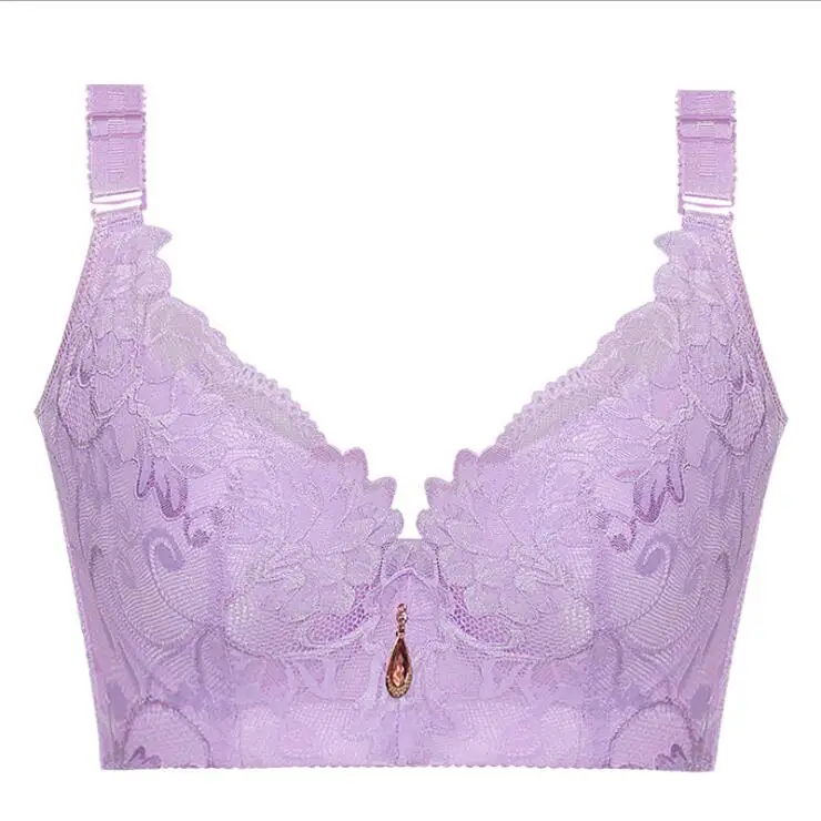 Purple Big size bralette lingerie plus size women push up bra C D cup sexy Deep V underwear lace embroidery brassiere - Цвет: Purple