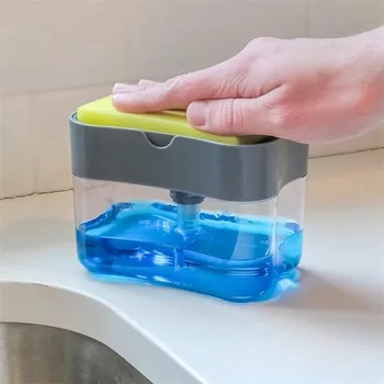 

2-in-1 Sponge Box With Soap Dispenser Double Layer Kitchen Plastic Soap Dispenser Sponge Scrubber Holder Case Boite Rangement