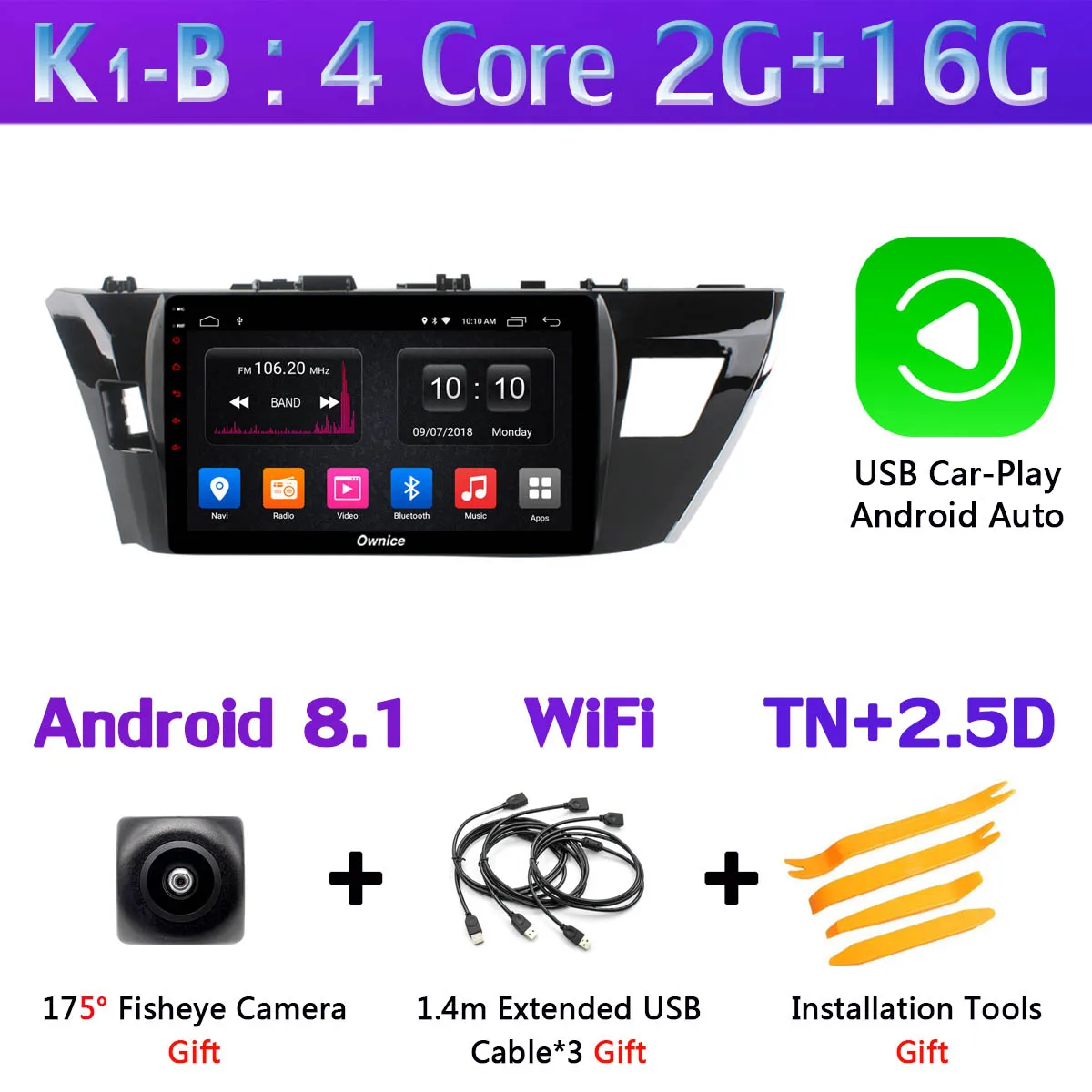360 ° панорамный 4 × камера Android 9,0 4G+ 64G gps радио CarPlay DSP Автомобильный плеер для Toyota Corolla Lewin E160 E170 E180 - Цвет: K1-B-CarPlay