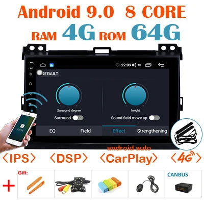 64G Android 9,0 1280*720P Carplay Авто gps радио для Toyota LAND CRUISER Prado 120 Lexus GX47 мультимедийный экран без DVD головное устройство - Color: 4G64G DSP carplay-C