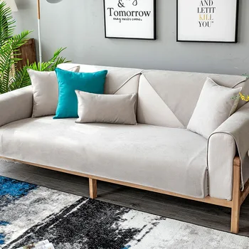 

Fashionable Sofa Cover Solid Color Chenille Sofa Cushion Simple Non Slip Blue Elegant Sofa Cushion Back Towel