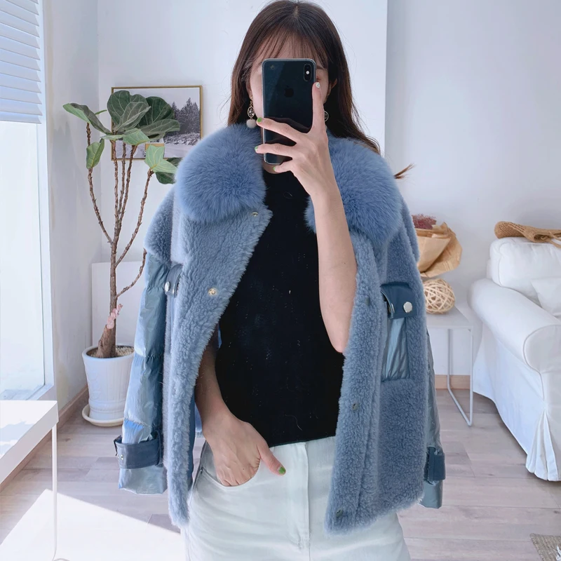 Clearance Real Fur Coat Winter Coat Women Clothes 2019 Korean Fashion Sheep Shearing 100% Wool Jacket Duck Down Jackets 919150 YY1703 3