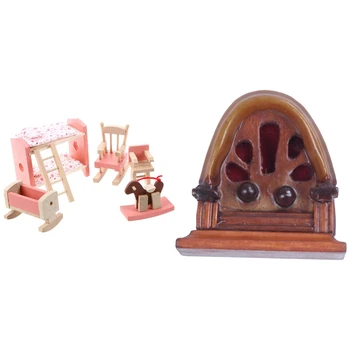 

Wood Furniture Room Set for Doll's House Children Toy with 1:12 Miniature Vintage Antique Radio Dollhouse