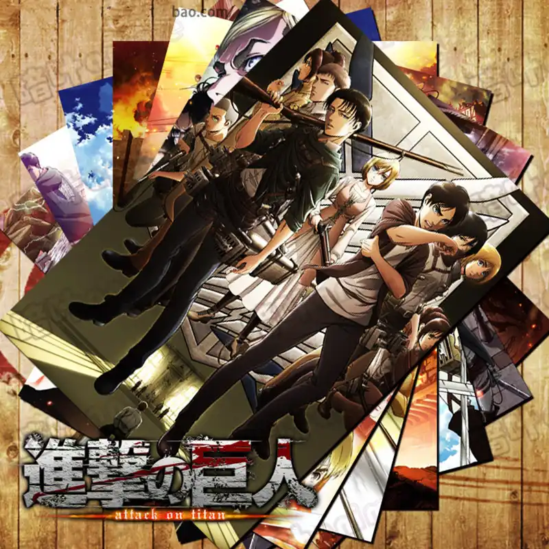 10 Pcs Lot Anime Shingeki No Kyojin Attack On Titan Poster Model Sticker Toy Postcard Ackerman Eren Levi Erwin Hange Gift Card Action Figures Aliexpress