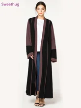 

New Muslim Middle East Hot selling Striped Open Abaya For women Turkey Hijab Dress Ramadan Caftan Robe Dubai Turkish Clothing