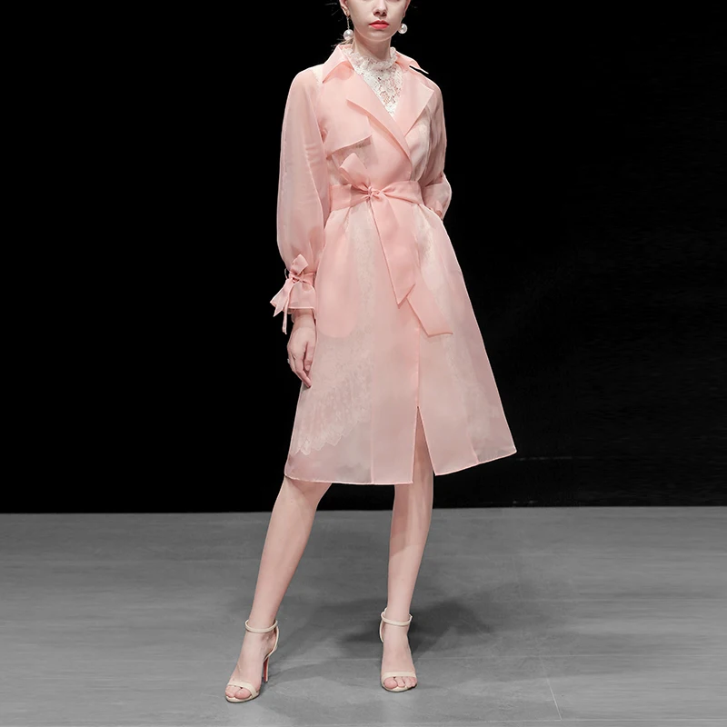 

2020 New Spring And Summer Fashion Women Clothe Turn-down Collar Full Sleeves Organza Waist Belts Dress M031