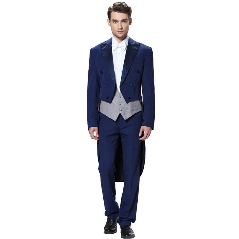 

High-quality classic men's suit blue lapel single-breasted men's tuxedo gown and groom dresses (jacket + pants + vest) custom
