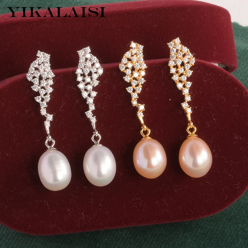 

YIKALAISI 925 Sterling Silver Earrings Jewelry For Women 8-9mm Drop Shape Natural Freshwater Pearl Earrings 2021 New Wholesales