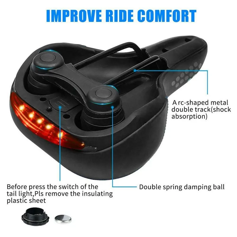 WEST BIKING Bicycle Saddle with Tail Light Thicken Widen MTB Bike Saddles Soft Comfortable Bike Hollow Cycling Bicycle Saddle