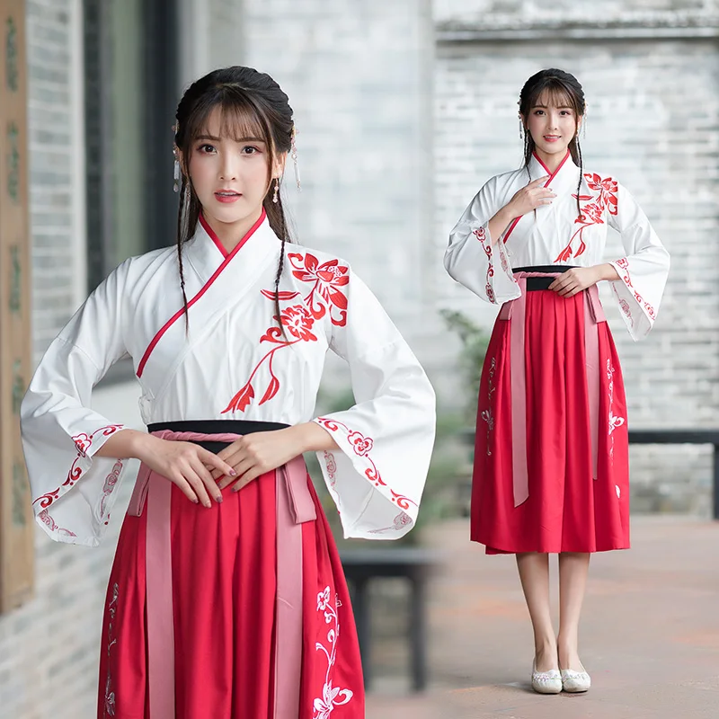 Традиционная китайская одежда для женщин Hanfu платье феи древняя династия Хань костюмы принцессы Национальный сценический народный танец одежда DN4145