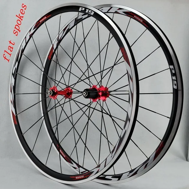 p19 red hub red 700C колеса из сплава космическое дорожное колесо для велосипеда V тормозная алюминиевая колесная колесо колеса велосипеда диски герметичные подшипники плоские спицы 12sp - Цвет: p19 red hub red