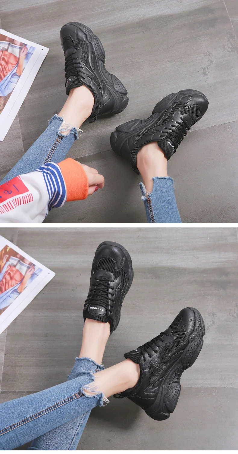 Черные кроссовки; женская модная кожаная обувь на шнуровке; женская повседневная обувь; Новинка года; белая женская прогулочная обувь на платформе