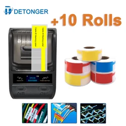 DETONGER 58mm DP23S Wireless Portable Thermal Label Printer Plus 10 Rolls Cable Label Barcode Label Sticker Maker Printer